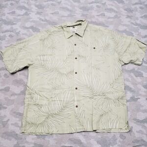 PCI Hawaiian Shirt Mens XL Green Short Sleeve Button-Up Leaf Beach Lounge